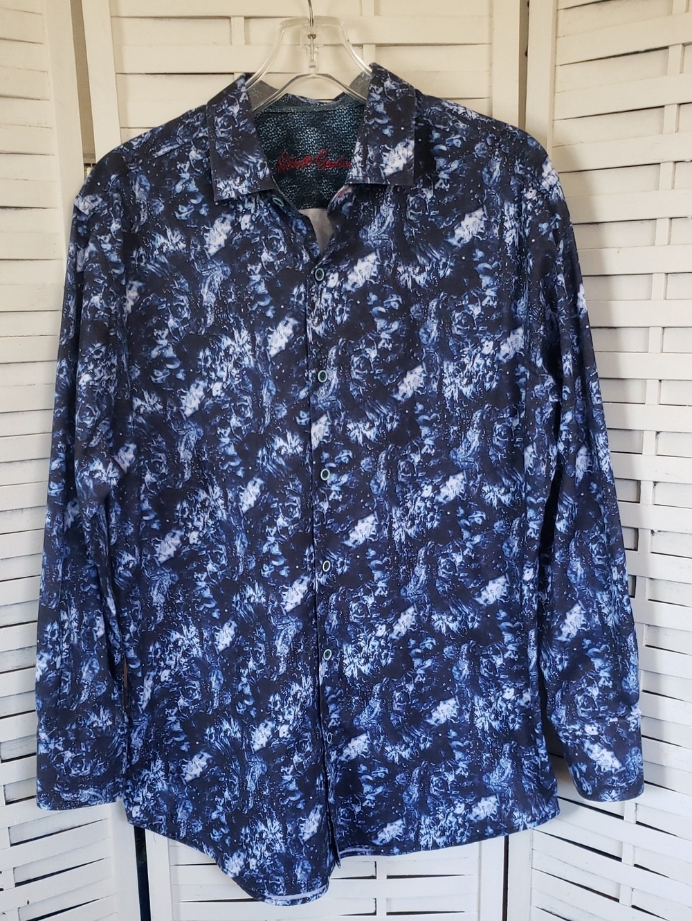 Robert Graham Men's Navy Blue Patterned Button-Up Shirt Size L